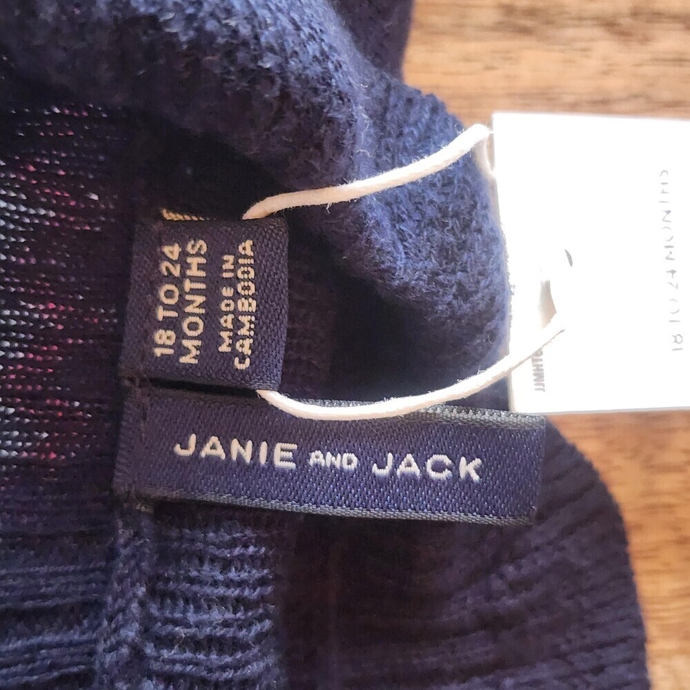 Janie And Jack Dress Girls 18-24 Months Blue Sweater Fair Isle Trees Winter Knit - Picture 8 of 15